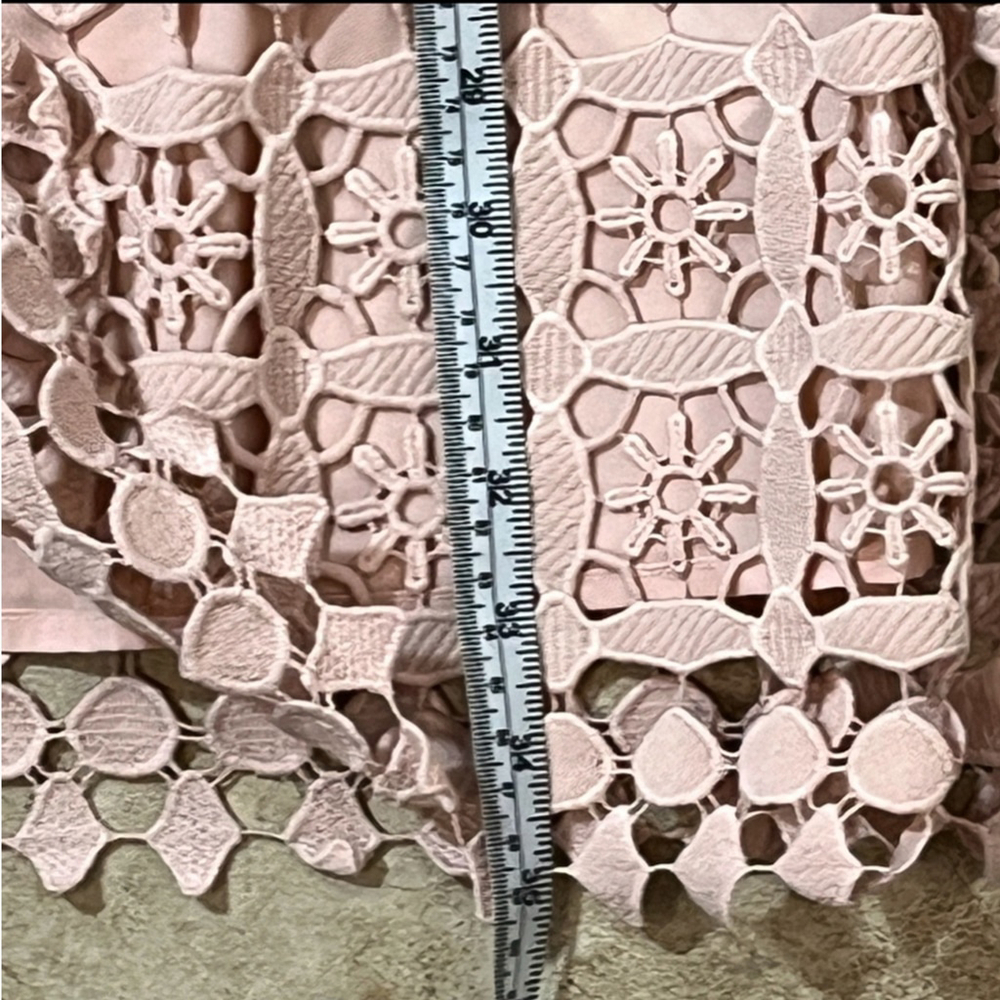 Sandro Paris Manureva Dress Women's Small Pink Floral Laser Cut Crochet Side Zip - Picture 16 of 16